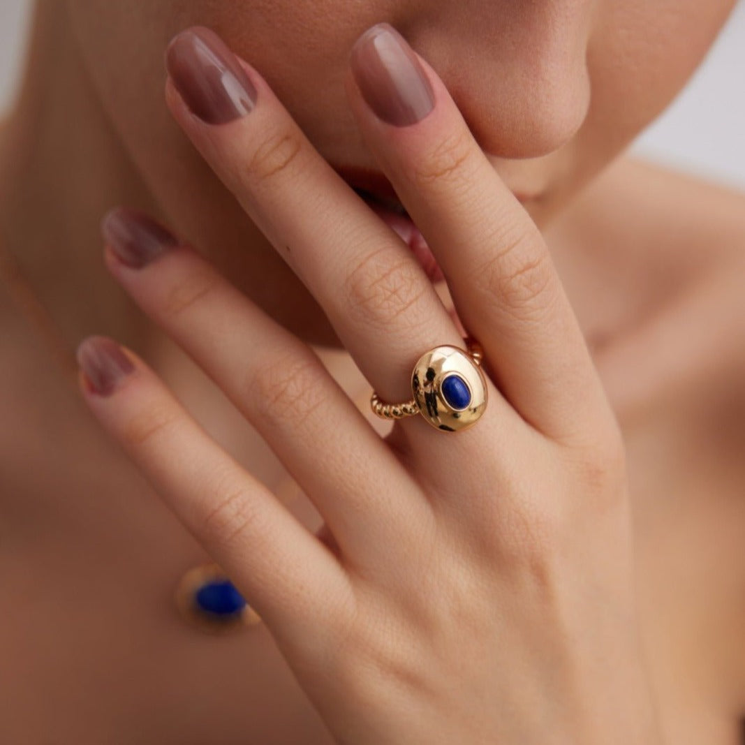 Sterling Silver Oval Lapis Lazuli Black Onyx Rings - floysun