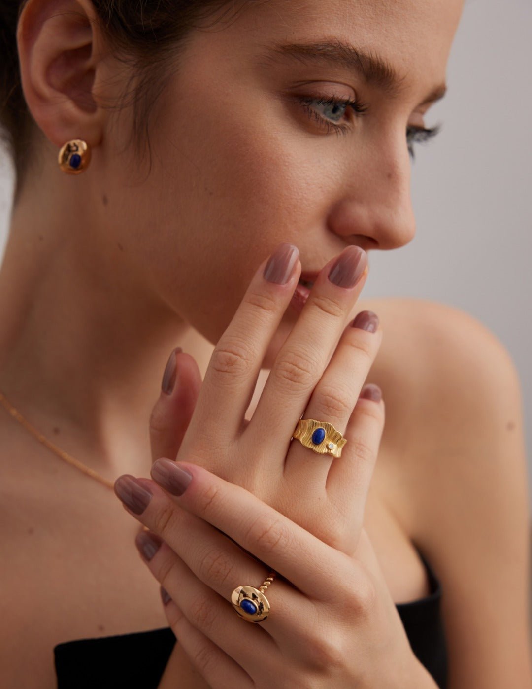 Sterling Silver Oval Lapis Lazuli Black Onyx Rings - floysun