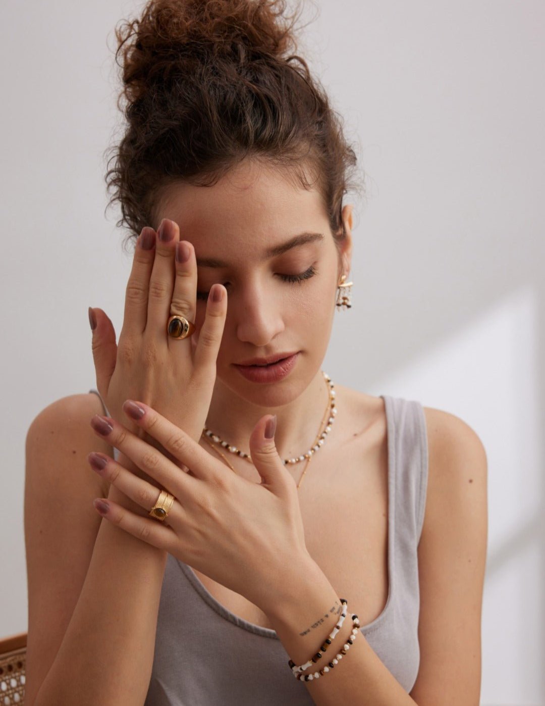 Sterling Silver Ring with Tiger Eye Gemstone - floysun