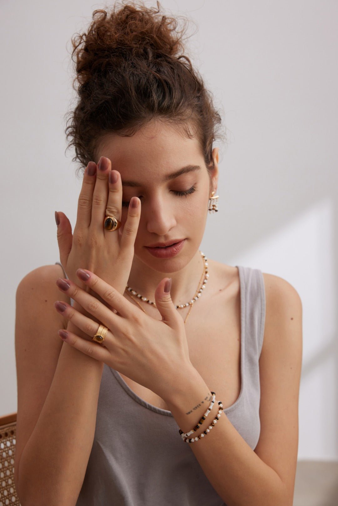 Sterling Silver Ring with Tiger Eye Gemstone - floysun