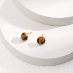 Sterling Silver Round Removable Tiger Eye Earrings - floysun