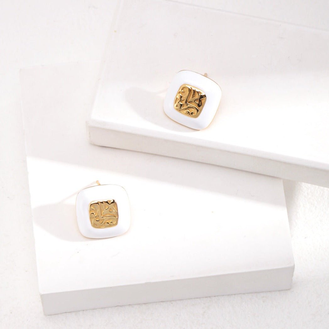 Sterling Silver Square Drop Glaze Studs Earrings - floysun