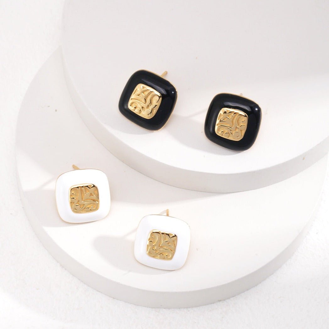 Sterling Silver Square Drop Glaze Studs Earrings - floysun