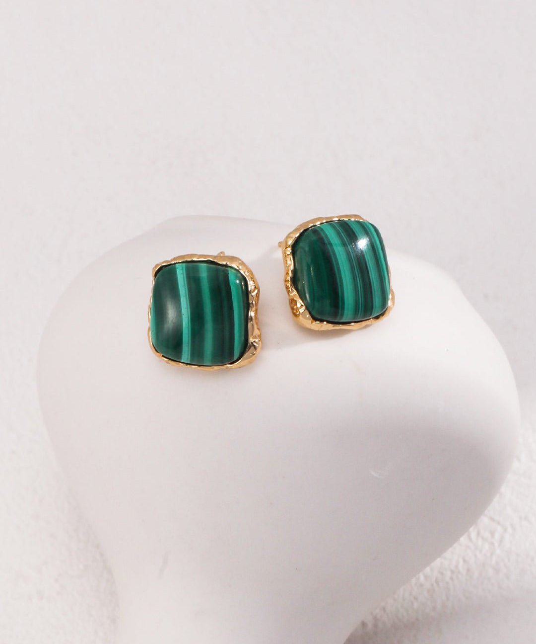 Sterling Silver Square Malachite Stone Earrings - floysun