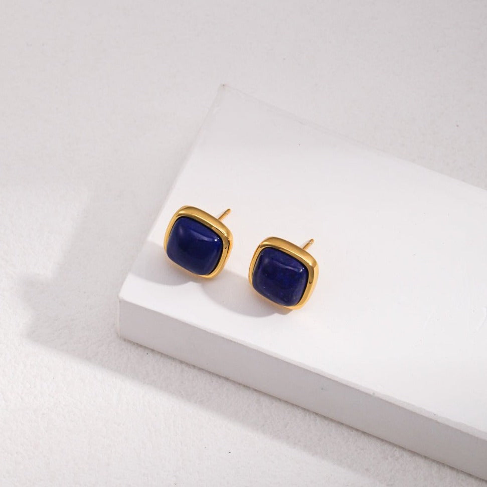 Sterling Silver Square Natural Lapis Lazuli Earrings - floysun