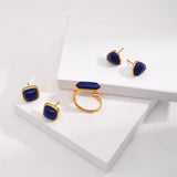 Sterling Silver Square Natural Lapis Lazuli Earrings - floysun