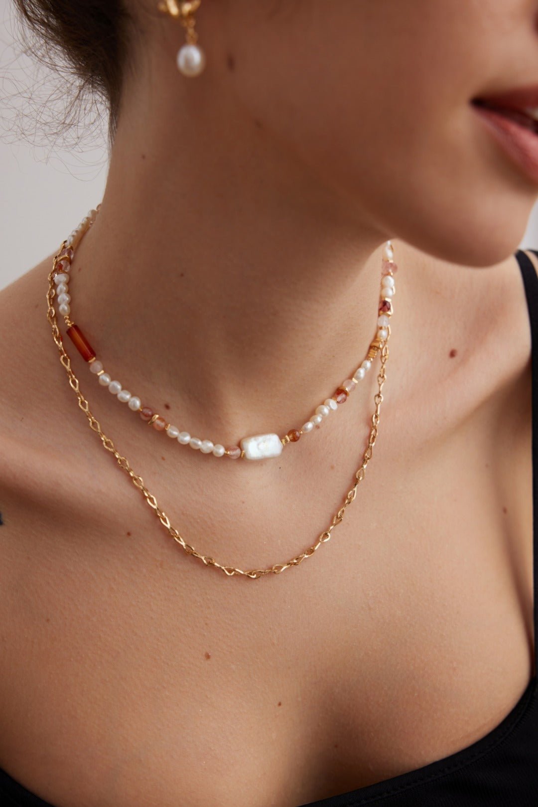 Sterling Silver Strawberry Crystals Baroque Pearl Necklace - floysun