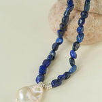 Stunning Lapis Lazuli Baroque Pearl Pendant Necklace - floysun