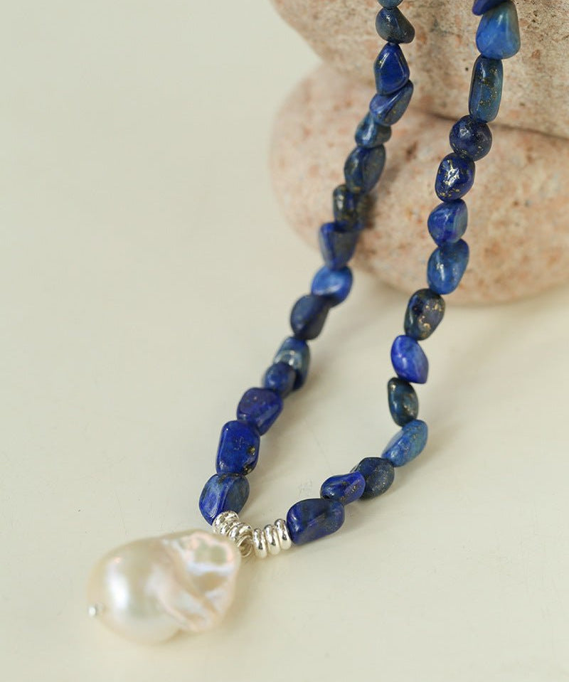 Stunning Lapis Lazuli Baroque Pearl Pendant Necklace - floysun