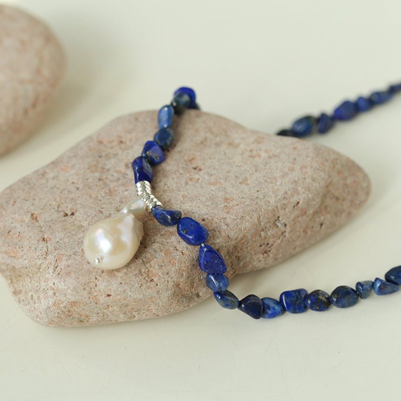 Stunning Lapis Lazuli Baroque Pearl Pendant Necklace - floysun