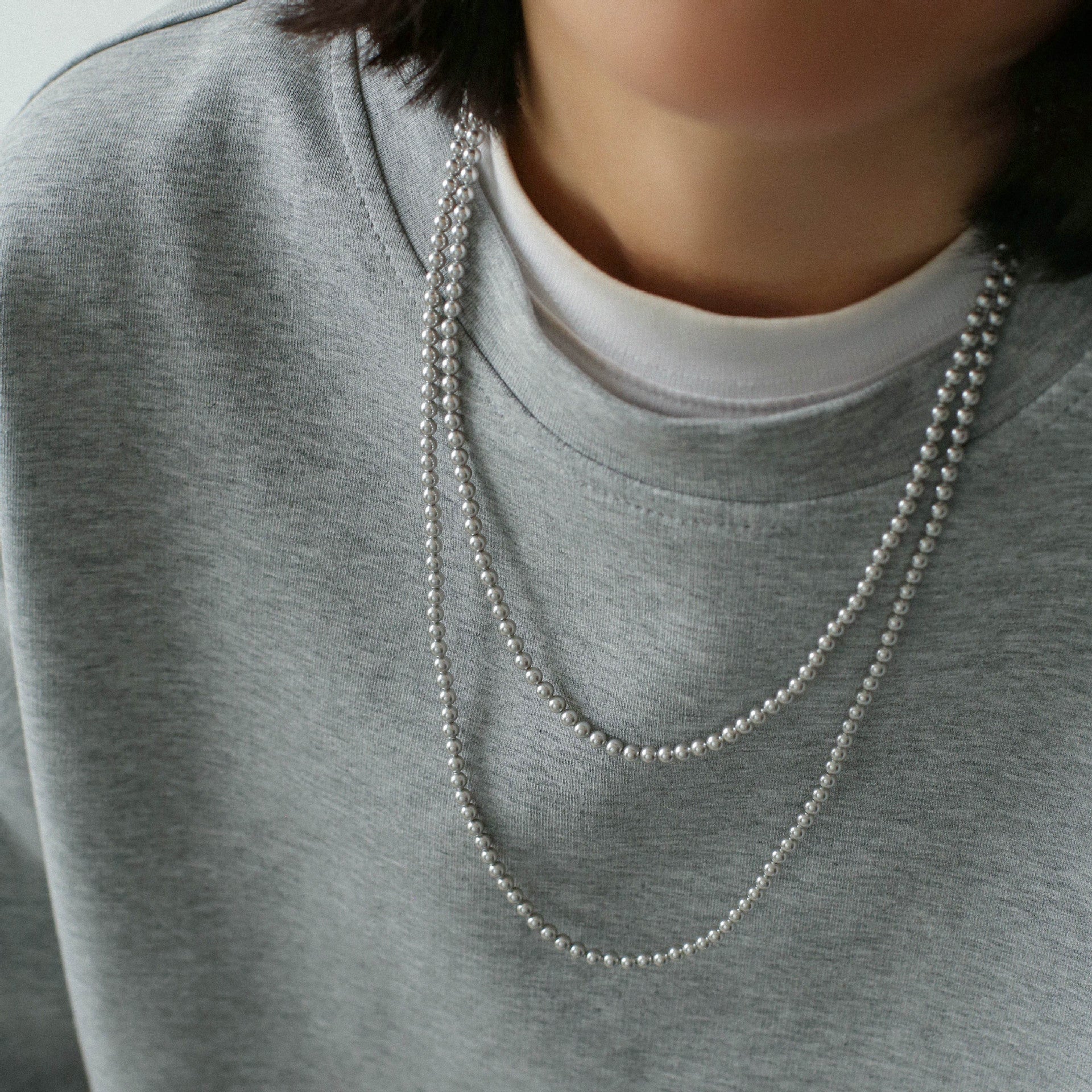 Swarovski Grey 4mm Pearl Long Necklace - floysun