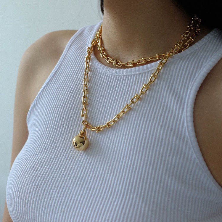 Trendy Gold Plated U-shaped Thick Chain Necklace - floysun