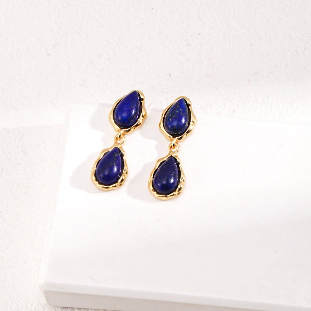 Two Drop-shaped Gold Lapis Lazuli Earrings - floysun