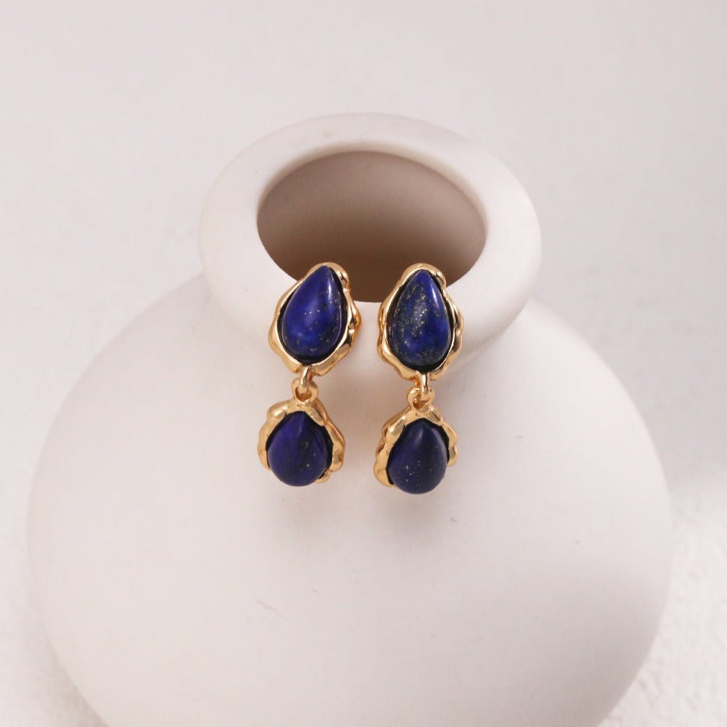 Two Drop-shaped Gold Lapis Lazuli Earrings - floysun