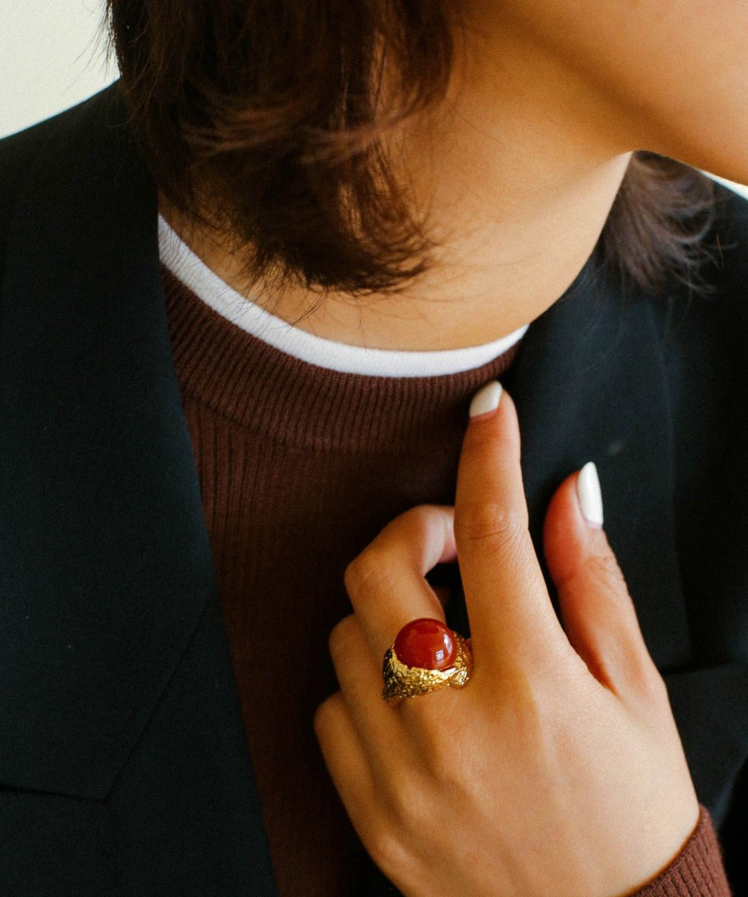 Vintage Floral Orb White Crystal and Red Onyx Rings - floysun