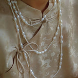 Vintage Layered Long Natural Pearl Necklace - floysun