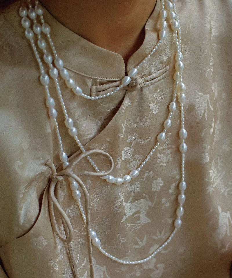 Vintage Layered Long Natural Pearl Necklace - floysun