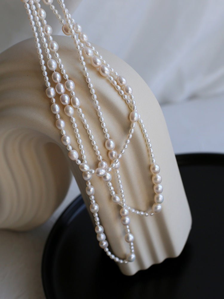 Vintage Layered Long Natural Pearl Necklace - floysun