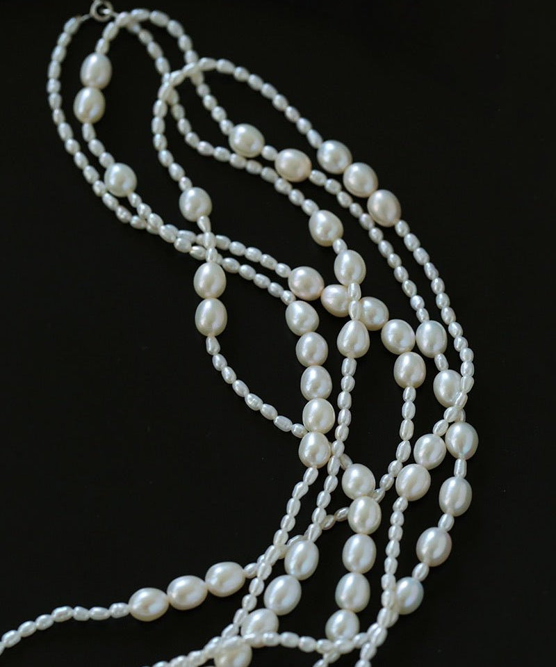 Vintage Layered Long Natural Pearl Necklace - floysun