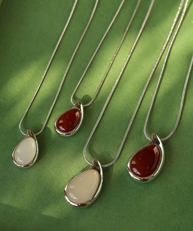 Waterdrop White Agate Red Onyx Long Pendant Necklace - floysun