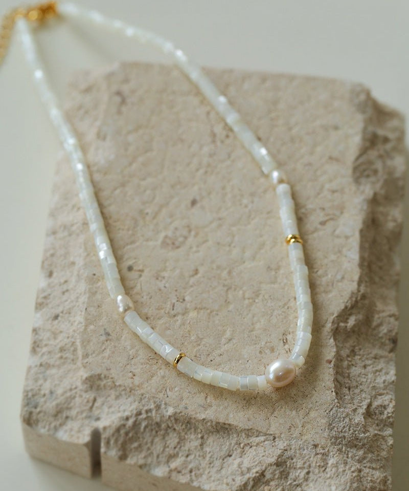 White Mother of Fritillary Pearl Necklace - floysun